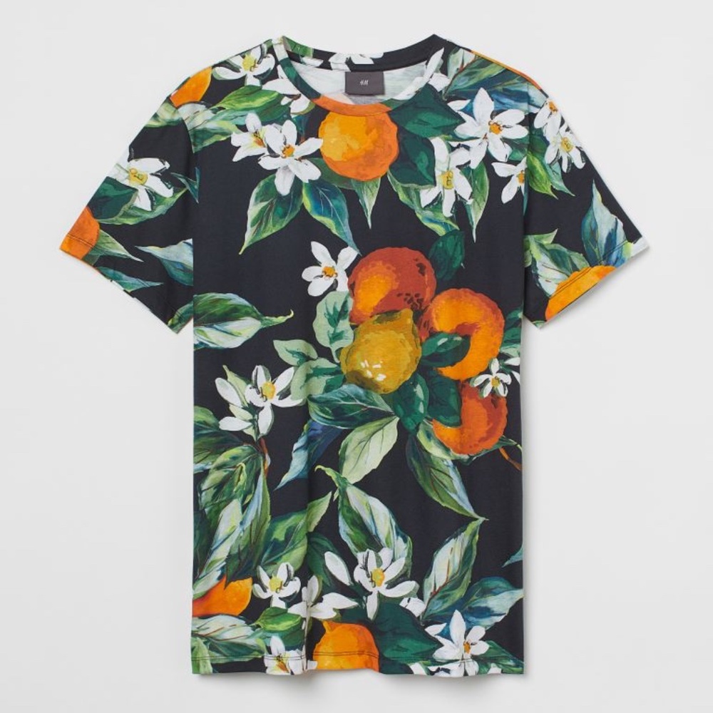H&M Men's Floral and Orange T-shirt